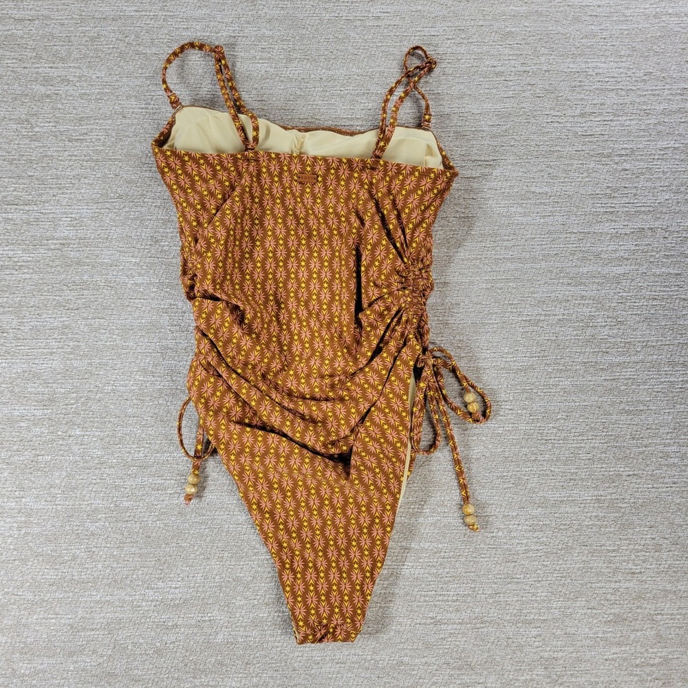 Roxy Ray Of Sunshine One-piece Swimsuit Large Brown Geometric Ruched High Cut - Picture 9 of 13